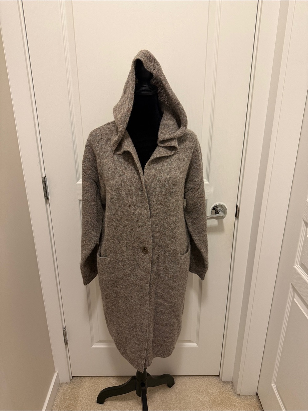 Uniqlo Hooded Longline Cardigan Sweater in Taupe